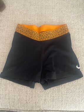 Nike Black Shorts with Orange Patterned Waistband